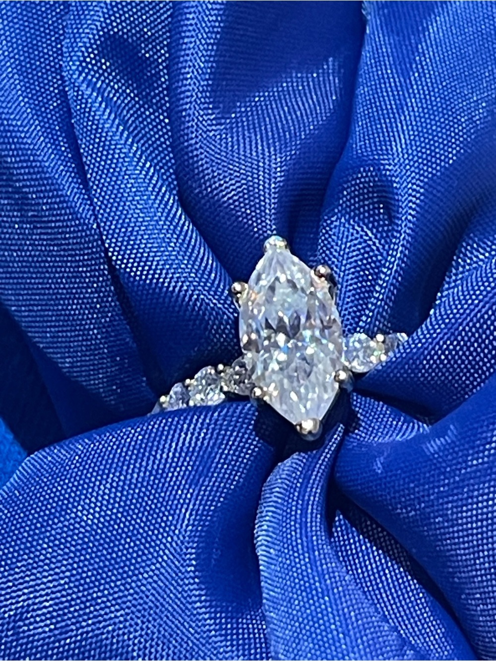 Marquise-Cut Clear Crystal Solitaire Ring in Silver Tone Moissanite